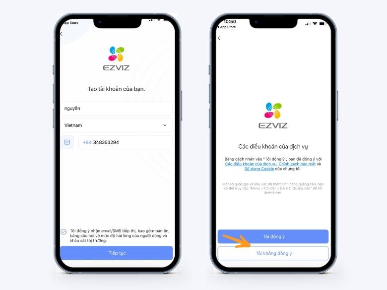 Tiến hành tạo tài khoản trên ứng dụng ezviz